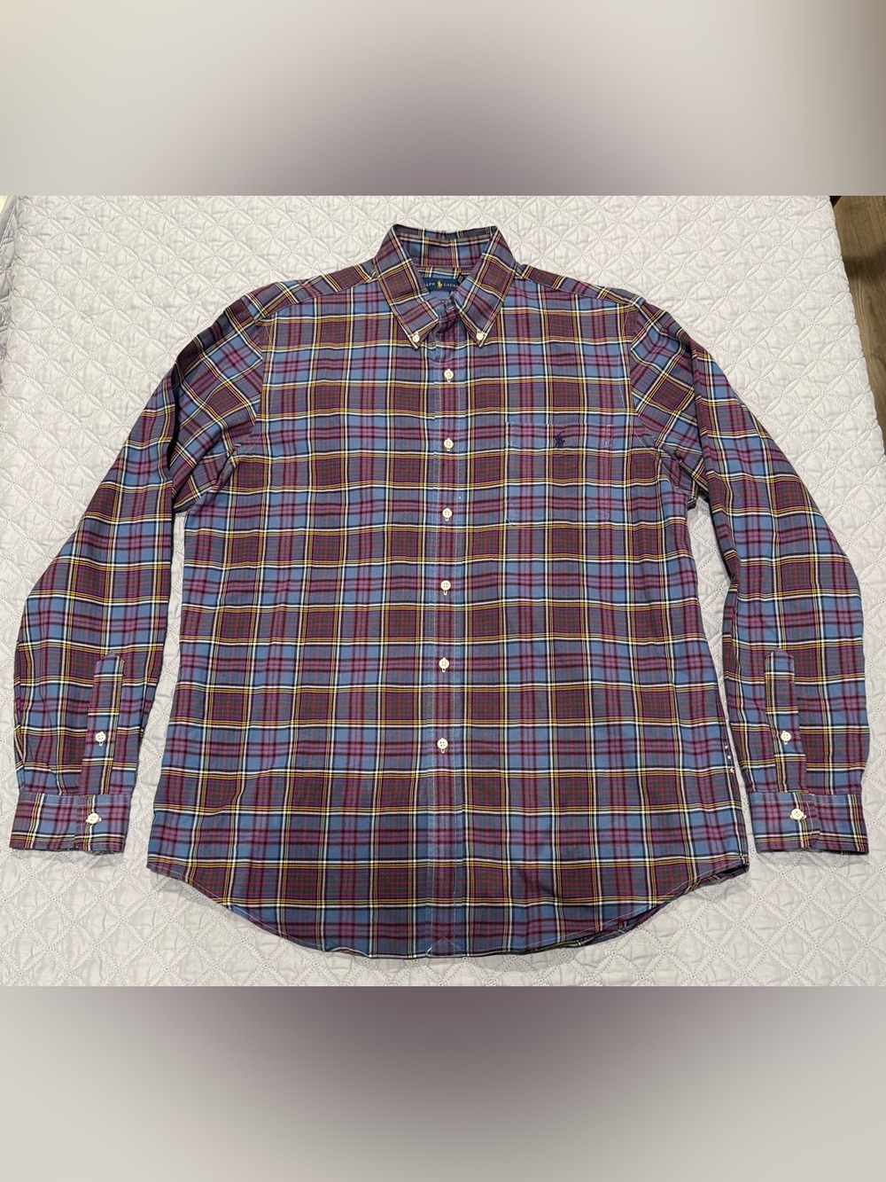 Ralph Lauren Plaid Button Down Shirt Long Sleeve Size Large Blue Red Tartan Polo